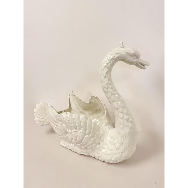 Large Vintage White Porcelain Swan Planter Sculpture MCM Decor Italian Style For Sale - Image 12 of 17