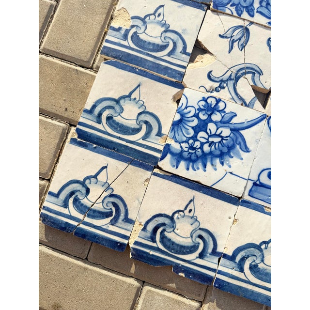 Antique 18th Century Portuguese Blue & White Flowerpiece on a Classical Stand Tile Mural For Sale - Image 4 of 16