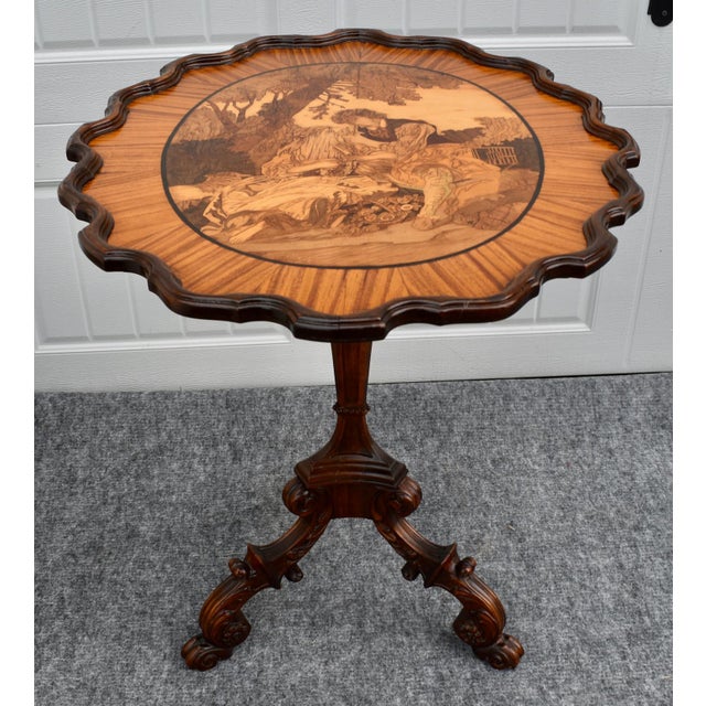Vintage Black Forest Walnut Tilt Top Table Marquetry Wood Inlay For Sale - Image 10 of 18