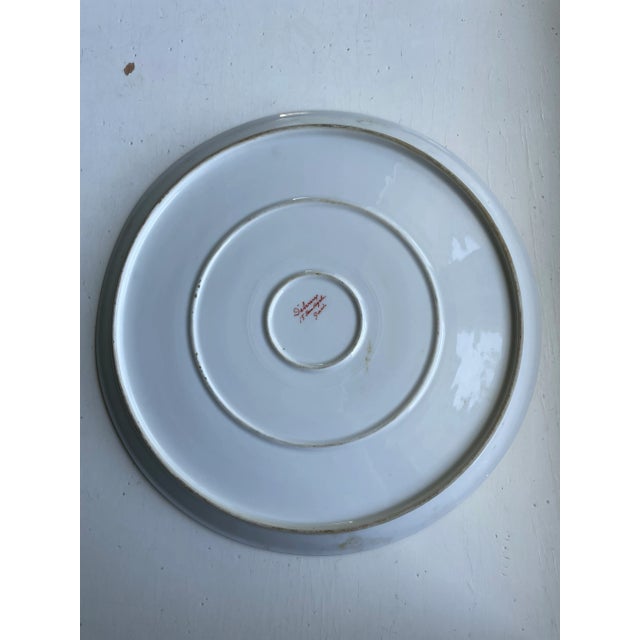 Verdigris 1940s Large Turquoise Platter With Gold Birds Platter For Sale - Image 8 of 9