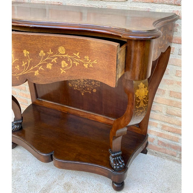 French Marquetry Walnut Console with Drawer, 1950s For Sale - Image 12 of 14