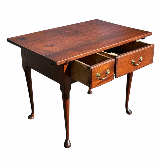 Antique Queen Anne Pennsylvania Walnut Two Drawer Diminutive Tavern Table Rare For Sale - Image 4 of 12