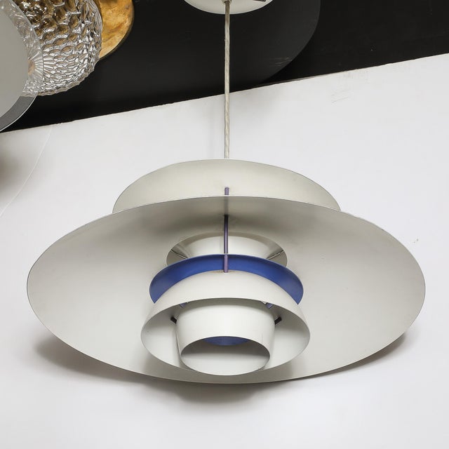 Mid-Century Ph5 Pendant White & Blue Enamel Chandelier by Poul Henningsen For Sale - Image 10 of 12