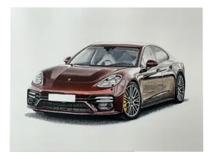 Michal Wojtysiak, Porsche Panamera, Acrylic on Paper, 2023