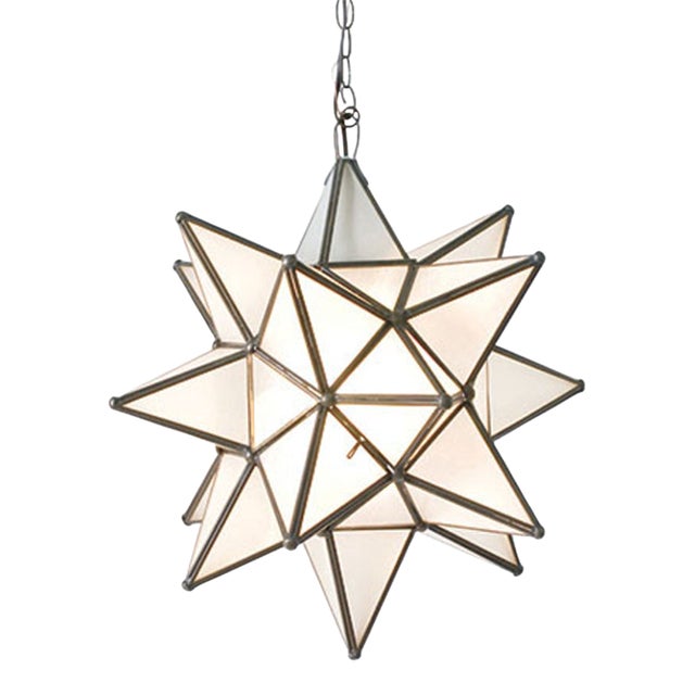 Matthew Izzo Home 12" Frosted Glass Moravian Star Pendant Light With Oxidized Metal Trim For Sale