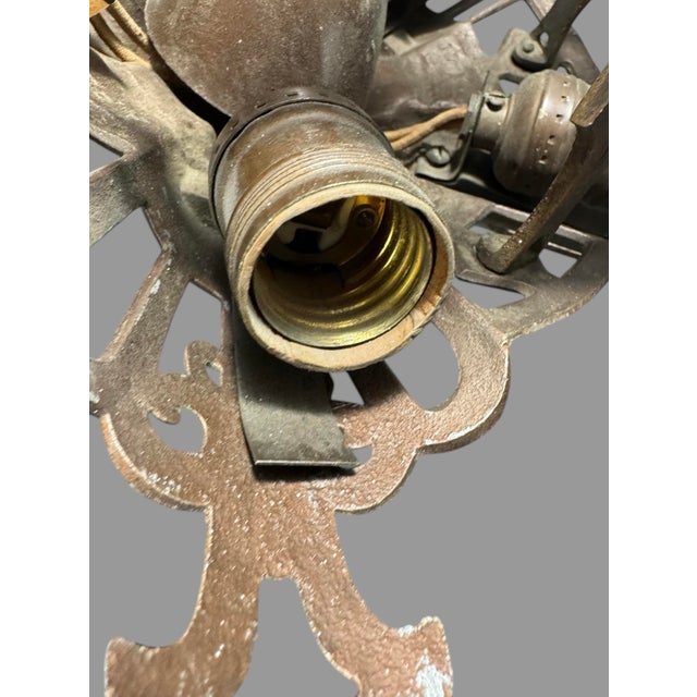 Early 20th Century Art Deco Paint Decorated Hanging Lamp Light Floral Painted Art Glass Slip Shades For Sale - Image 12 of 12