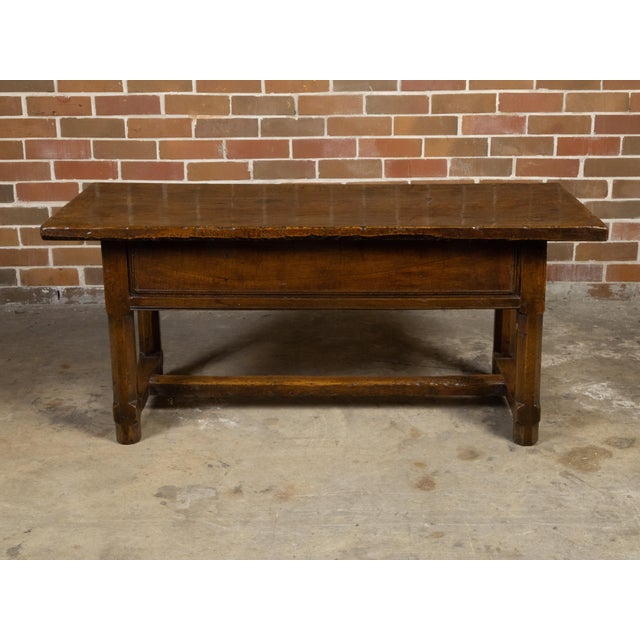 French 1800s Walnut Desk with Three Drawers, Carved Floral Motifs and Patina For Sale - Image 10 of 12