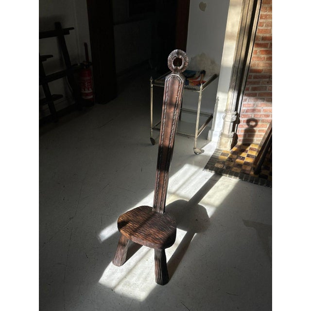 1960s French Brutalist Side Chair in Carved Oak, 1960s For Sale - Image 5 of 9