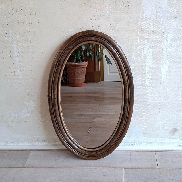 Oval Rattan Manou Mirror, 1970s For Sale - Image 6 of 6