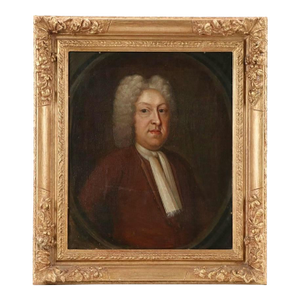 18th Century British School Tondo Portrait of a Gentleman in Carved Giltwood Frame
