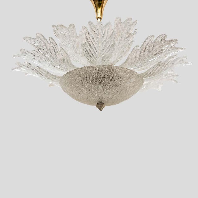 A 1940s Italian chandelier clear and frosted blown Murano glass ‘ dew’ technique . The glass components are shaped as a...