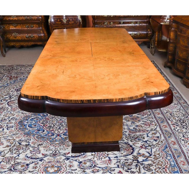 Antique 20th Century Art Deco Burr Walnut Dining Table & Chairs attributed to Epstein, 1920s, Set of 9 For Sale - Image 4 of 18