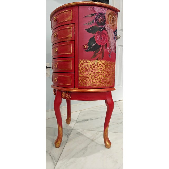 Boho Chic Artist Painted Stunning Jewelry Organizer Stand Armoire For Sale - Image 3 of 11