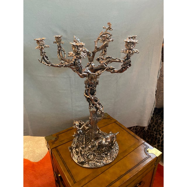 1980s 1980s Silver Plated Bronze Candelabra With Dogs For Sale - Image 5 of 10