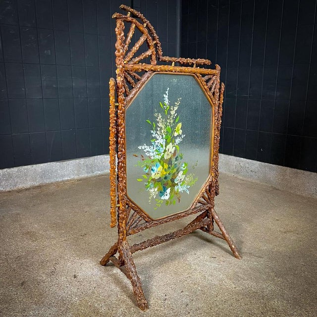 This stylish antique hair screen has a man painting on the glass and is dated circa 1880. This special copy is made of...