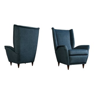 Italian Petrol Blue Lounge Chairs, 1950s, Set of 2 For Sale