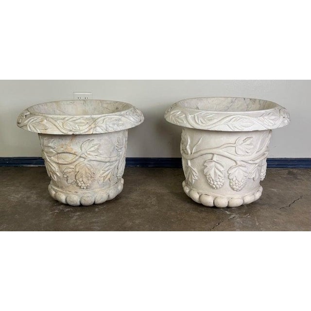 Pair of 19th Century Hand-Carved Carrara Marble Urn Planters, Italy For Sale - Image 13 of 13