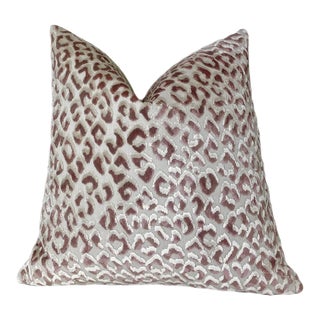 Blush Leopard Print Velvet Throw Pillow With Feather Down Insert For Sale