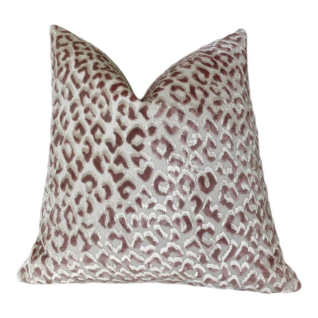 Blush Leopard Print Velvet Throw Pillow With Feather Down Insert For Sale