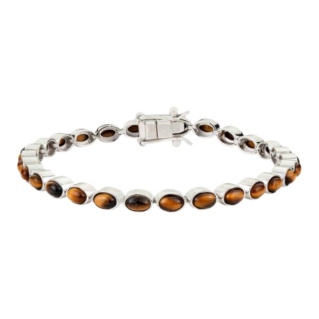 Retro Tiger’s Eye Tennis Bracelet in Sterling Silver for Her For Sale