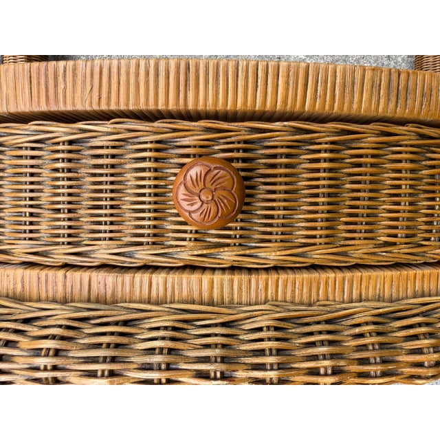 Brown Vintage Wicker & Rattan Vanity Table With Oval Mirror and Drawer For Sale - Image 8 of 15