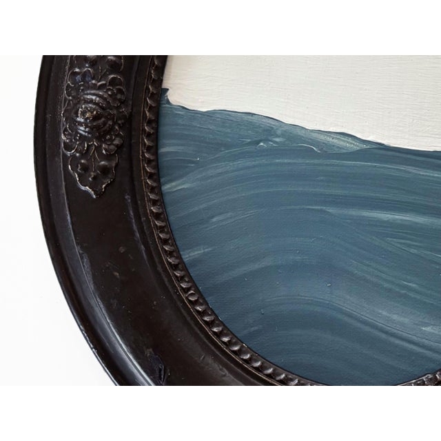 "Porthole" Abstract Art in Oval Antique Frame, Small Seascape Painting Transitional Wall Art by JTS For Sale In Minneapolis - Image 6 of 10