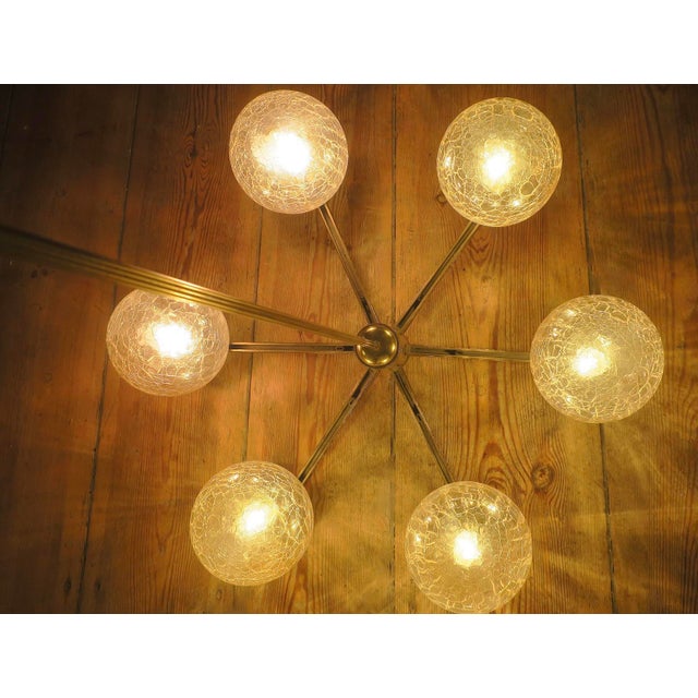 Metal Vintage Italian Gold-Plated Brass Chandelier with Six Globes by Angelo Brotto, Italy, 1960s For Sale - Image 7 of 11
