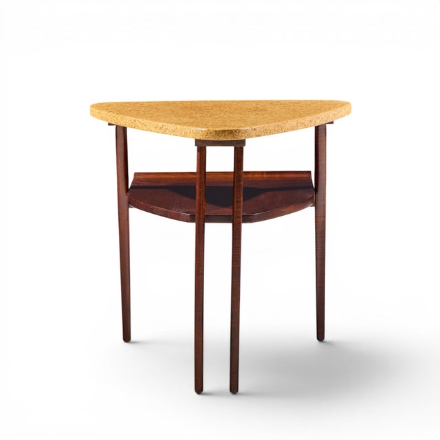 Paul Frankl for Johnson Furniture Mid Century Cork and Mahogany Side End Table This side table measures: 25.25 wide x 29...