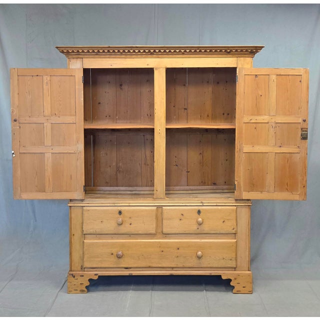 Farmhouse Antique 19th Century Irish Scrubbed Pine Linen Press Cabinet For Sale - Image 3 of 18
