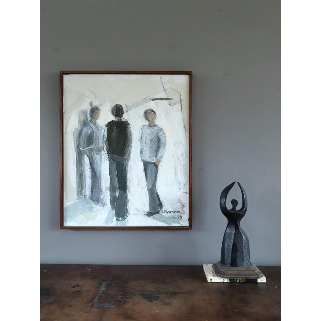 1979 Modernist 'Between Presences' Vintage Original Swedish Figurative Oil Painting, Framed For Sale - Image 4 of 12