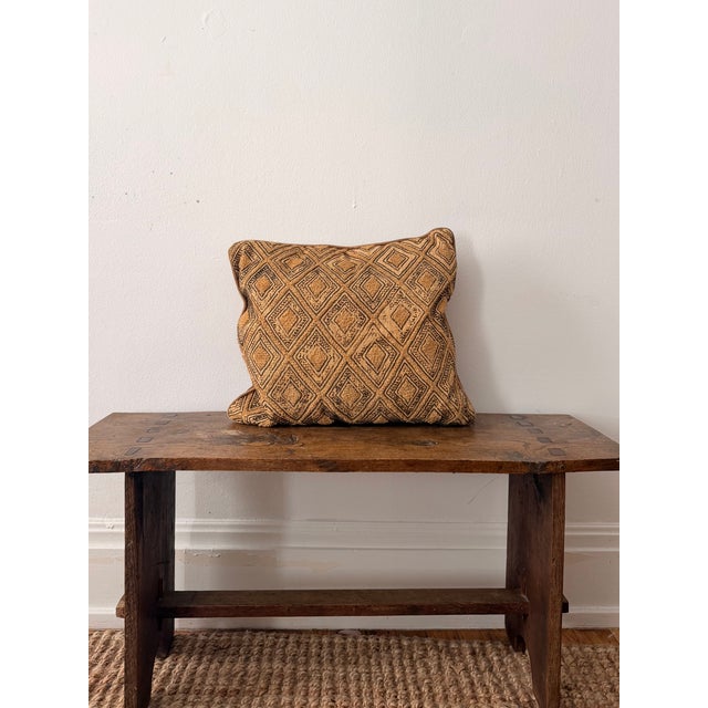 African Authentic Vintage Cloth Pillow — Mid-Century African Raffia Textile Diamond Pattern With Suede Back For Sale - Image 3 of 4