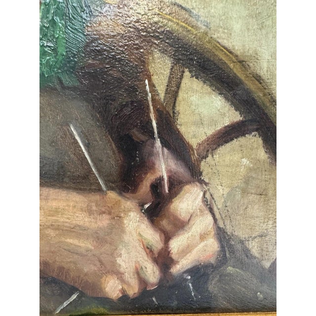 Modern Fritz Hildebrandt, Elderly Lady Knitting, Oil Painting on Canvas For Sale - Image 3 of 12