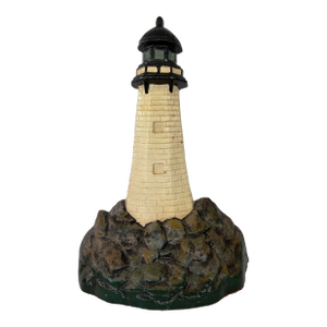 Vintage Solid Cast Iron Lighthouse Doorstop – Hand-Painted Coastal Decor