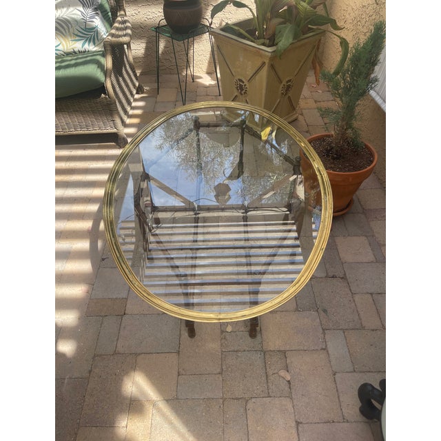 1960s 1960s Mid Century Brown Lacquer Bamboo Base Brass Tray Thick Glass Top Coffee Table For Sale - Image 5 of 8