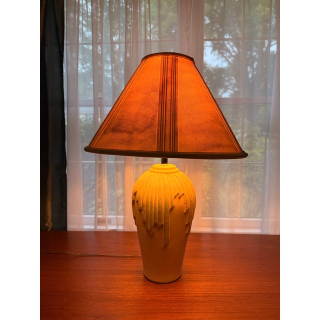 Cream Vintage 1995 Signed Elite Postmodern Pastel Draped Table Lamp With Original Shade & Leviton Socket - 29" For Sale - Image 8 of 12
