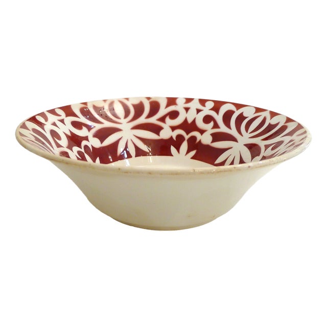 Salad Bowl with Stylized Floral Stencil Decoration by Digoin Sarreguemines, 1950s For Sale