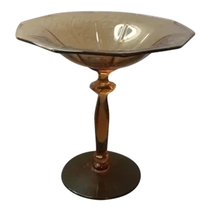 1970s Fostoria Fairfax Amber Glass Pedestal Compote
