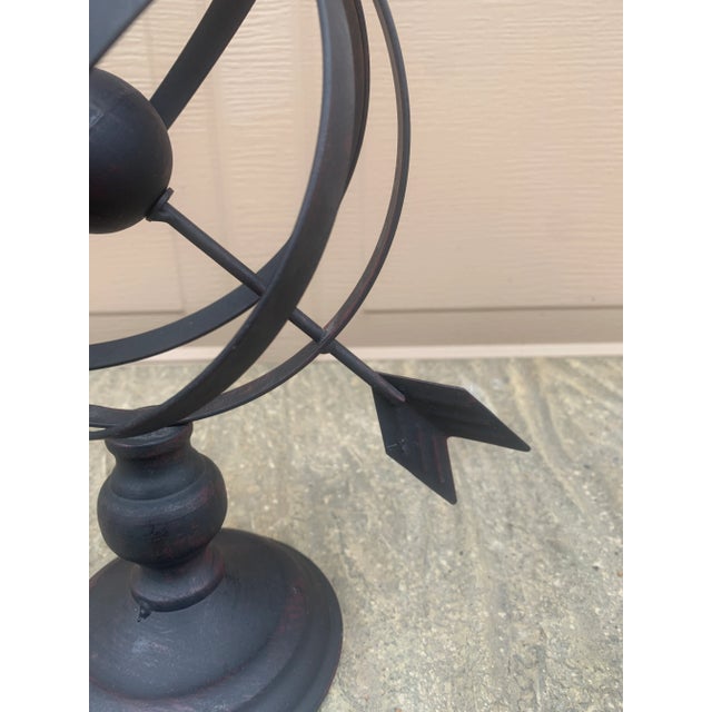 Metal Black Iron Armillary Globe Sculpture – Traditional Landscape & Garden Decor For Sale - Image 7 of 10