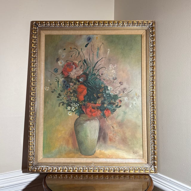 Add timeless elegance to your home with this beautiful Vintage Floral Still Life Oil Painting, richly displayed in an...