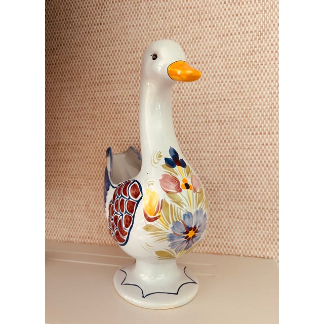 This is a hand painted Henriot Quimper faience duck which works beautifully as a vase, planter, decorative object or all...