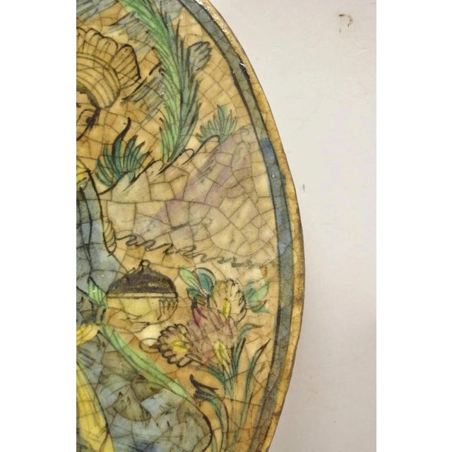 Antique Persian Iznik Qajar Style Ceramic Pottery Oval Tile Kneeling Woman C3 For Sale In Philadelphia - Image 6 of 11