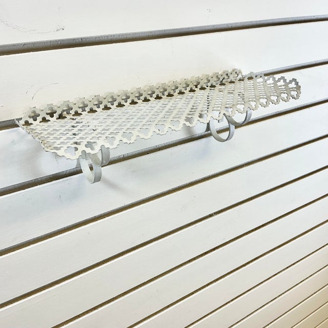 1960s Mid-Century Boho Chic Pierced Metal Wall Mounted Shelf, White For Sale - Image 14 of 15