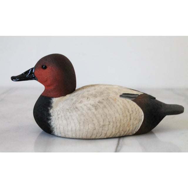 Cabin Vintage Hand Carved Wood Canvasback Drake Duck by J. Hill Signed and Dated 1988 For Sale - Image 3 of 11