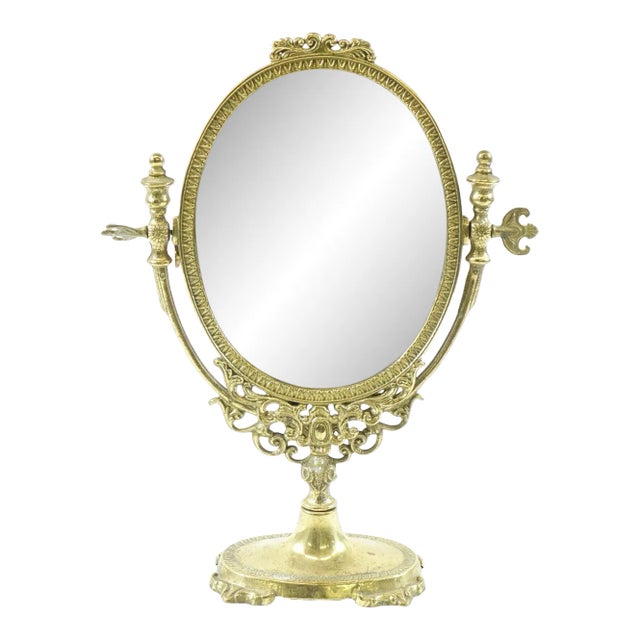 Antique European Brass Mirror Stand For Sale