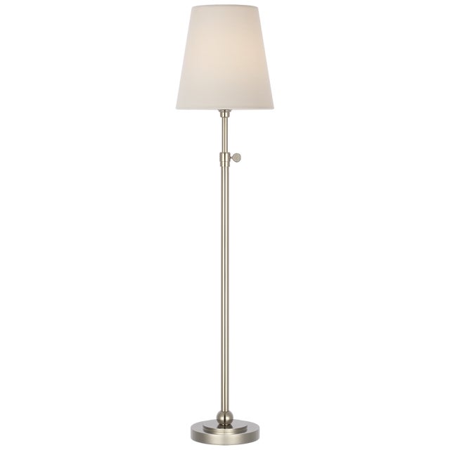 Modern Thomas O'Brien by Visual Comfort Signature Bryant 27" Adjustable Cordless Table Lamp in Polished Nickel with Linen Shade For Sale - Image 3 of 3