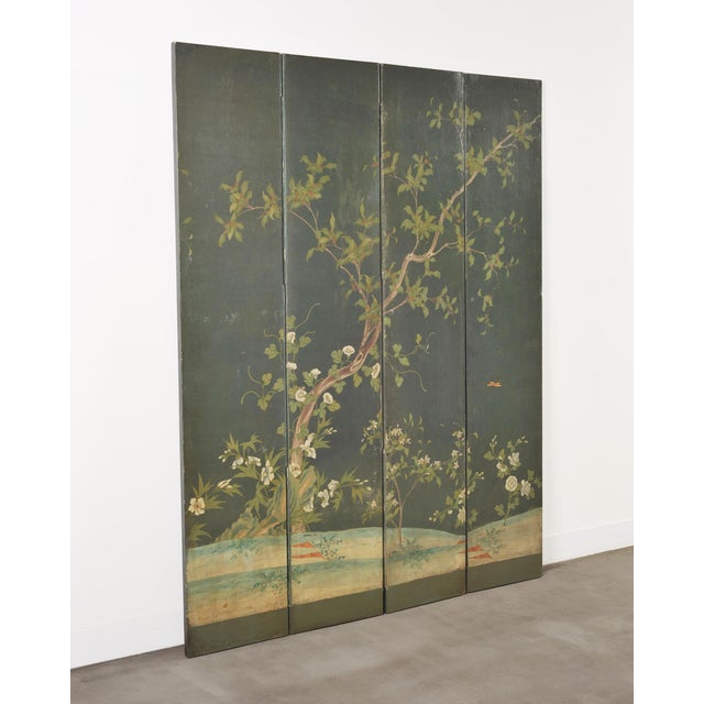 English Chinoiserie Decorated Flora and Fauna Folding Screen For Sale - Image 11 of 18