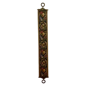 1960s Victorian Style Navy Blue Needlepoint and Brass Fruit Themed Bell Pull