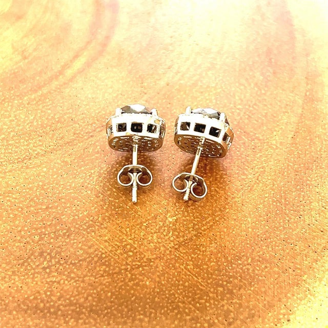 5.92 Carat Black Diamond White Diamond 14 Karat White Gold Stud Earrings, A Pair For Sale In Los Angeles - Image 6 of 7