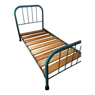 Mid 20th Century Twin Metal Bed Frame-Tal/Turqoise For Sale