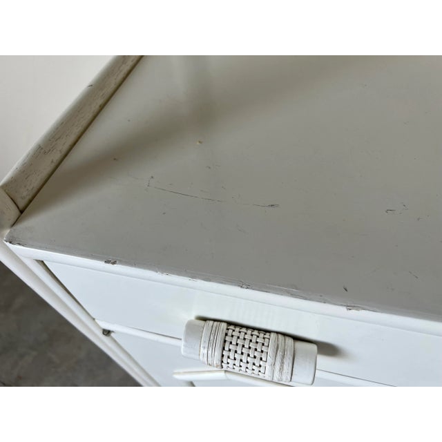 Vintage Bent Rattan White Painted Bookcase For Sale - Image 4 of 13